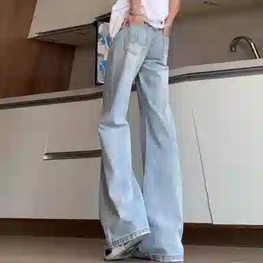 尘映 美式高街秋季弹力直筒微喇百搭显腿长裤子牛仔裤 男女同款