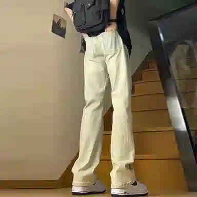 尘映 美式高街秋季弹力直筒微喇百搭显腿长裤子牛仔裤 男女同款