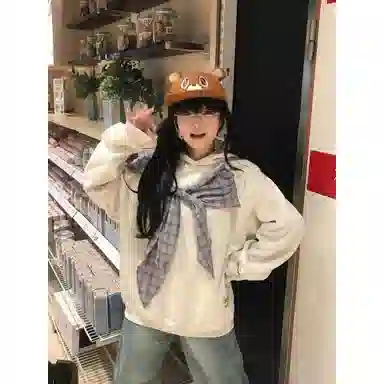 悍戈 美式创意复古蝴蝶结连帽学院风慵懒休闲减龄宽松舒适通勤百搭上衣卫衣 男女同款