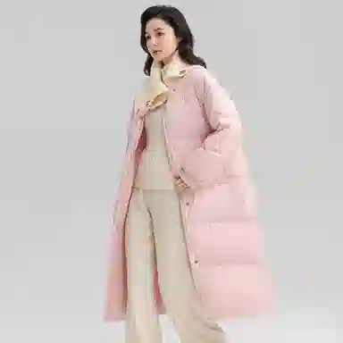 鸭鸭 长款针织拼接翻领通勤洋气保暖舒适冬装外套上衣羽绒服 女款