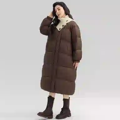 鸭鸭 长款针织拼接翻领通勤洋气保暖舒适冬装外套上衣羽绒服 女款