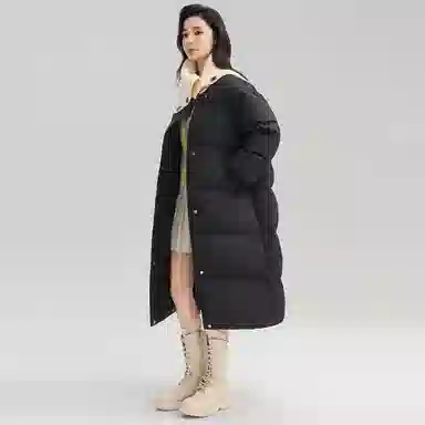 鸭鸭 长款针织拼接翻领通勤洋气保暖舒适冬装外套上衣羽绒服 女款