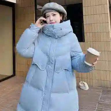 鸭鸭 鸭绒简约时尚通勤保暖蓬松纯色舒适休闲连帽中长款外套羽绒服 女款