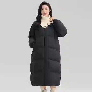 鸭鸭 长款针织拼接翻领通勤洋气保暖舒适冬装外套上衣羽绒服 女款