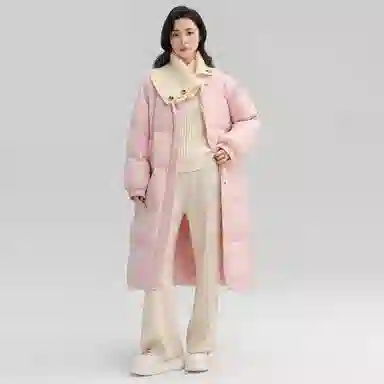 鸭鸭 长款针织拼接翻领通勤洋气保暖舒适冬装外套上衣羽绒服 女款