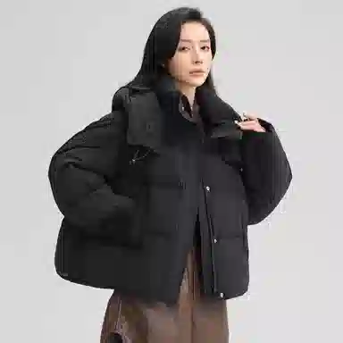 鸭鸭 经典百搭秋冬休闲时尚简约防风保暖连帽小个子短款羽绒服 女款
