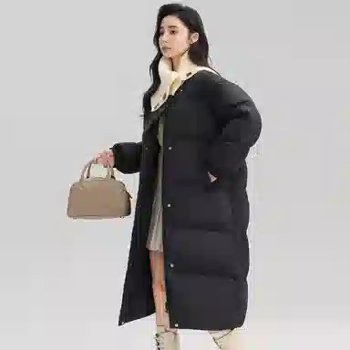 鸭鸭 长款针织拼接翻领通勤洋气保暖舒适冬装外套上衣羽绒服 女款