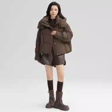 鸭鸭 经典百搭秋冬休闲时尚简约防风保暖连帽小个子短款羽绒服 女款