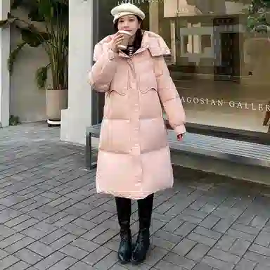 鸭鸭 鸭绒简约时尚通勤保暖蓬松纯色舒适休闲连帽中长款外套羽绒服 女款