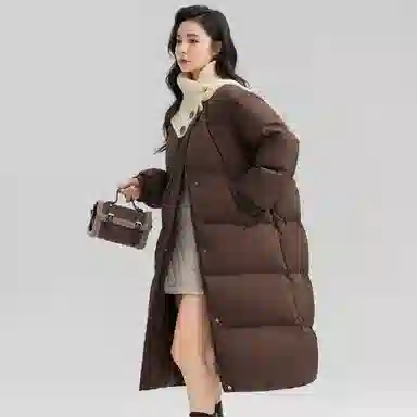 鸭鸭 长款针织拼接翻领通勤洋气保暖舒适冬装外套上衣羽绒服 女款