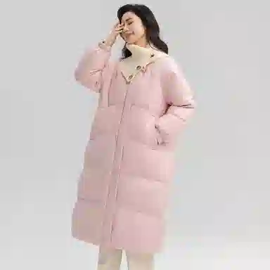 鸭鸭 长款针织拼接翻领通勤洋气保暖舒适冬装外套上衣羽绒服 女款