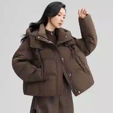 鸭鸭 经典百搭秋冬休闲时尚简约防风保暖连帽小个子短款羽绒服 女款