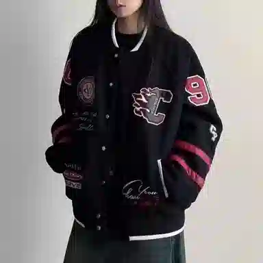 悍戈 美式街头风趣味徽章拼接刺绣棒球服 舒适亲肤保暖透气百搭夹克 男女同款