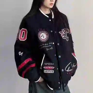 悍戈 美式街头风趣味徽章拼接刺绣棒球服 舒适亲肤保暖透气百搭夹克 男女同款