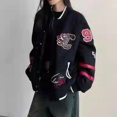 悍戈 美式街头风趣味徽章拼接刺绣棒球服 舒适亲肤保暖透气百搭夹克 男女同款