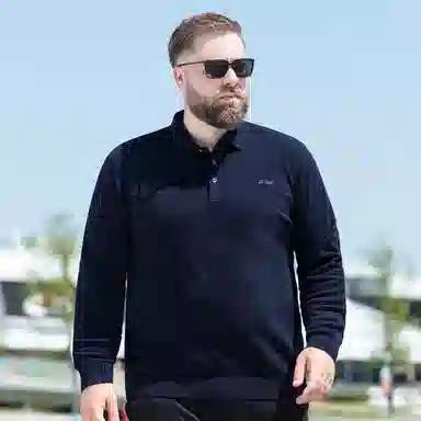 百胜狐 加大码男装翻领棉羊毛针织衫 男款