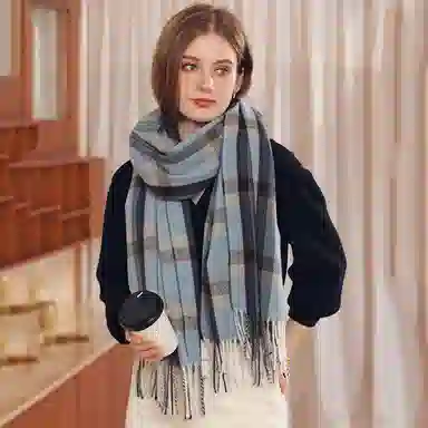 红豆 时尚经典百搭复古格纹礼盒装 定制卡片代写 涤纶 绒线围巾 男女同款情侣款