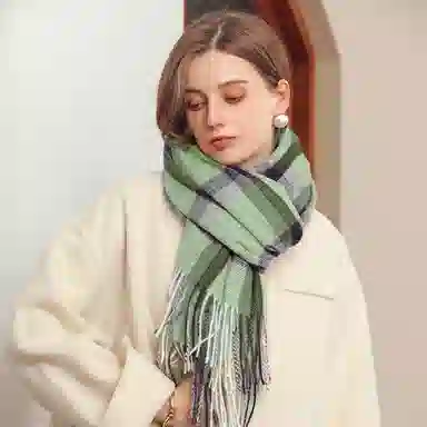 红豆 时尚经典百搭复古格纹礼盒装 定制卡片代写 涤纶 绒线围巾 男女同款情侣款