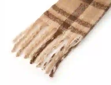 红豆 法式优雅经典格纹柔软舒适 涤纶 绒线围巾 男女同款情侣款