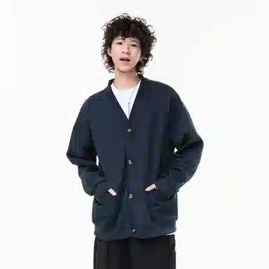 八哥 美式复古高街基础款纯色舒适休闲百搭宽松设计感经典亲肤柔软纽扣慵懒开衫针织衫 男女同款