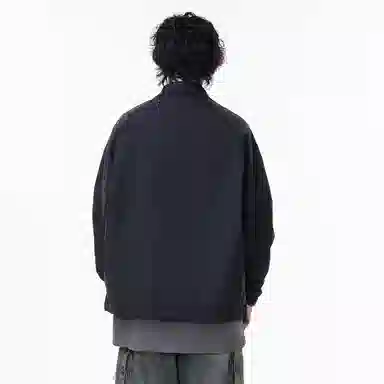 八哥 美式高街基础款经典纯色拼接撞色复古宽松潮流时尚舒适设计感百搭通勤简约工装飞行员翻领长袖外套夹夹克 男女同款