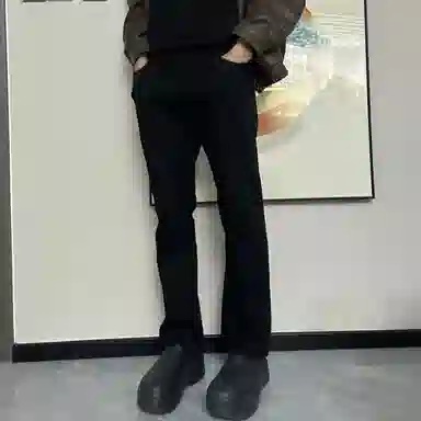 八哥 美式经典高街潮流做旧水洗废土风高级感窄版出街通勤柳叶弯刀时尚百搭微喇裤显高显瘦中腰设计秋冬裤子男牛仔裤 男女同款