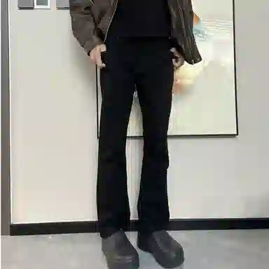 八哥 美式经典高街潮流做旧水洗废土风高级感窄版出街通勤柳叶弯刀时尚百搭微喇裤显高显瘦中腰设计秋冬裤子男牛仔裤 男女同款