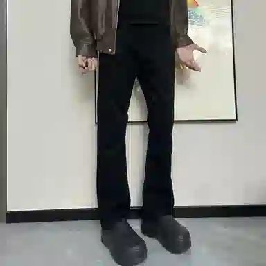 八哥 美式经典高街潮流做旧水洗废土风高级感窄版出街通勤柳叶弯刀时尚百搭微喇裤显高显瘦中腰设计秋冬裤子男牛仔裤 男女同款