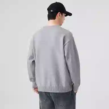 八哥 美式复古高街秋季纽扣经典舒适休闲百搭宽松设计感基础款亲肤柔软圆领套头软糯慵懒针织衫 男女同款