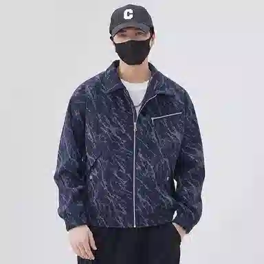 八哥 美式高街基础款经典复古纯色扎染时尚潮流舒适设计感宽松百搭日常通勤简约工装飞行员翻领拉链长袖外套夹克 男女同款