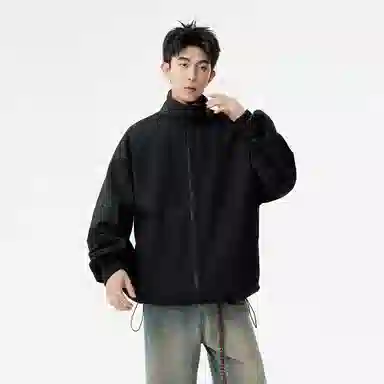 八哥 美式高街基础款经典复古纯色格纹撞色时尚潮流舒适设计感宽松百搭日常通勤简约工装飞行员拉链翻领长袖外套夹克 男女同款