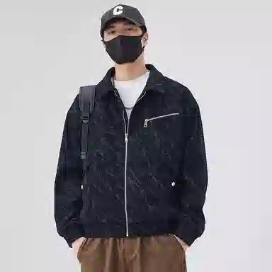 八哥 美式高街基础款经典复古纯色扎染时尚潮流舒适设计感宽松百搭日常通勤简约工装飞行员翻领拉链长袖外套夹克 男女同款