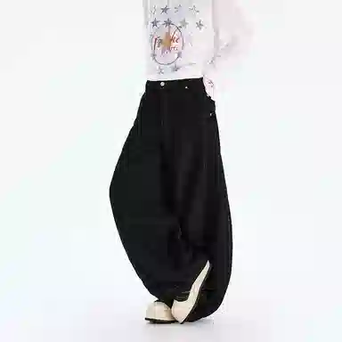 八哥 美式复古高街基础款水洗做旧设计感潮流时尚显瘦显高弯刀裤日常通勤百搭垂感舒适柔软长裤牛仔裤 男女同款