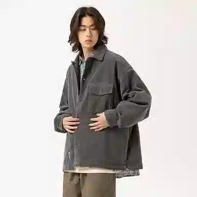 宫奴 日系复古灯芯绒潮牌宽松简约百搭拼接工装长袖衬衫 男女同款