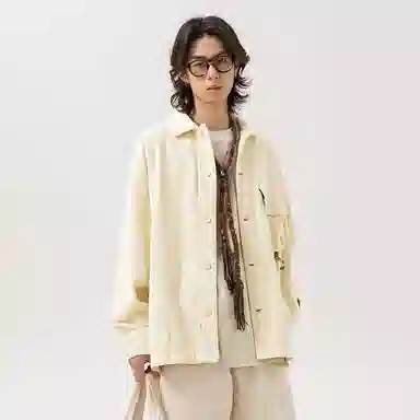 宫奴 日系复古灯芯绒潮牌宽松简约百搭拼接工装长袖衬衫 男女同款