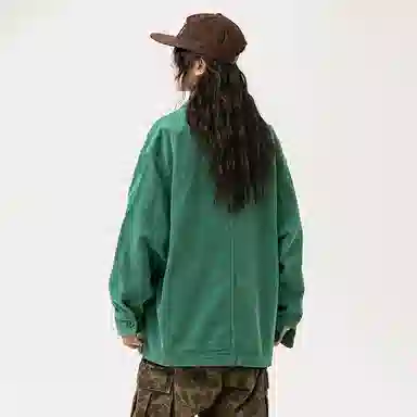 宫奴 日系复古灯芯绒潮牌宽松简约百搭拼接工装长袖衬衫 男女同款