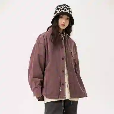 宫奴 日系复古灯芯绒潮牌宽松简约百搭拼接工装长袖衬衫 男女同款