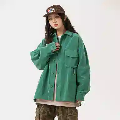 宫奴 日系复古灯芯绒潮牌宽松简约百搭拼接工装长袖衬衫 男女同款
