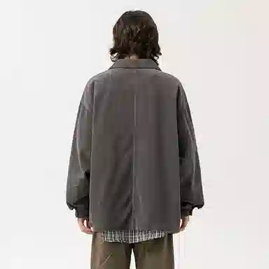 宫奴 日系复古灯芯绒潮牌宽松简约百搭拼接工装长袖衬衫 男女同款