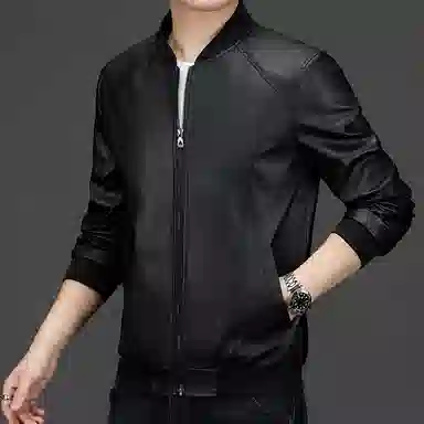 老爷车 中年男士皮夹克秋冬季棒球领时尚有型机车外套男休闲薄款皮衣 男款