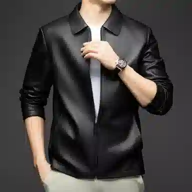 老爷车 商务简约翻领绵羊皮真皮皮衣 男款