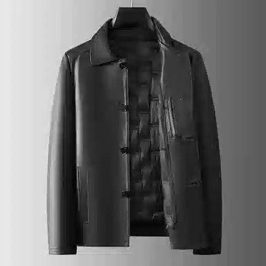 老爷车 秋冬高端绵羊鹿纹皮鹅绒真皮夹克可拆卸内胆商务休闲外套皮衣 男款