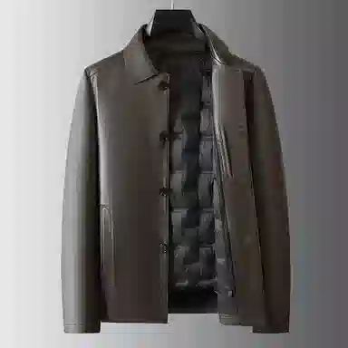 老爷车 秋冬高端绵羊鹿纹皮鹅绒真皮夹克可拆卸内胆商务休闲外套皮衣 男款