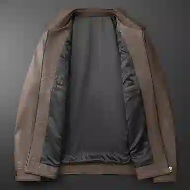 老爷车 秋季高端质感帅气绵羊皮男秋冬时尚商务潮流翻领真皮皮衣 男款