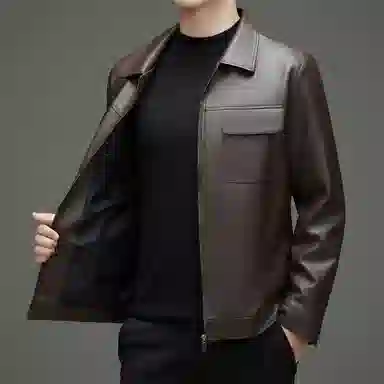 男士春秋休闲工装纯色防风翻领皮夹克外套皮衣 男款