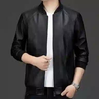 老爷车 中年男士皮夹克秋冬季棒球领时尚有型机车外套男休闲薄款皮衣 男款