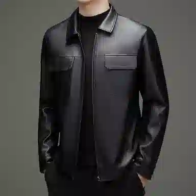 男士春秋休闲工装纯色防风翻领皮夹克外套皮衣 男款