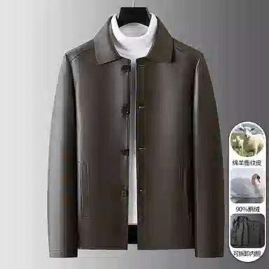 老爷车 秋冬高端绵羊鹿纹皮鹅绒真皮夹克可拆卸内胆商务休闲外套皮衣 男款
