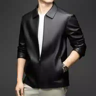 老爷车 商务简约翻领绵羊皮真皮皮衣 男款