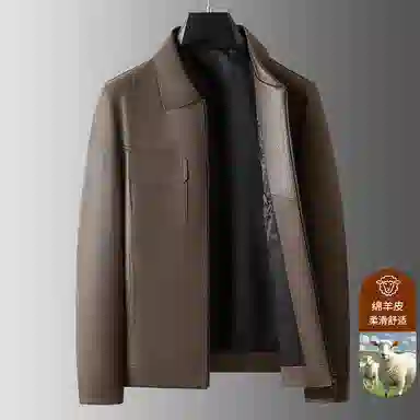 老爷车 秋季高端质感帅气绵羊皮男秋冬时尚商务潮流翻领真皮皮衣 男款